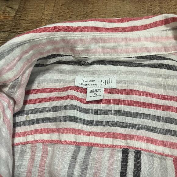 Love Linen J Jill 100% Linen Striped Lagenlook Button Down Essential Top Sz 3X - Picture 5 of 5